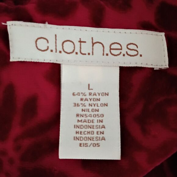 C.L.O.T.H.E.S. Vintage Red Velvet Burnout Sheer Floral Button Up Blouse L Whimsy - Picture 5 of 6